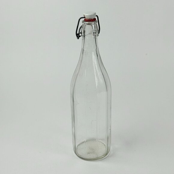 Vintage 13" Italian Glass Bottle With Ceramic Stopper Swing Top Closure Clear - Picture 5 of 9